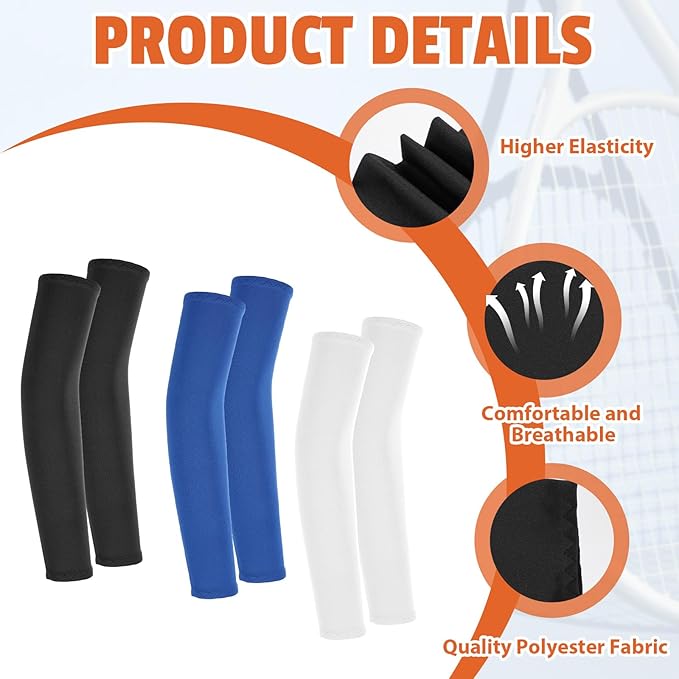 3Pairs Arm Sleeves for Kids, Outdoor Breathable Elastic Ice Sleeve for Youth Basketball Football Baseball Sports