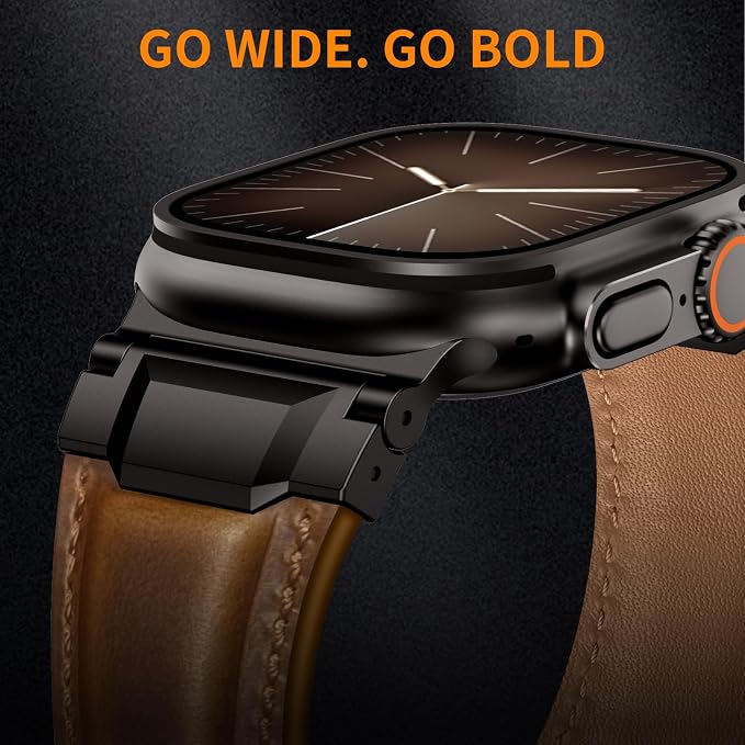 Bands Compatible with Apple Watch Ultra 3/2/1 Band 49/46/45/44mm | Genuine Leather Metal Connector Strap for iWatch Ultra Series 11/10/9/8/7/SE/6/5/4/3/2/1, Brown/Black