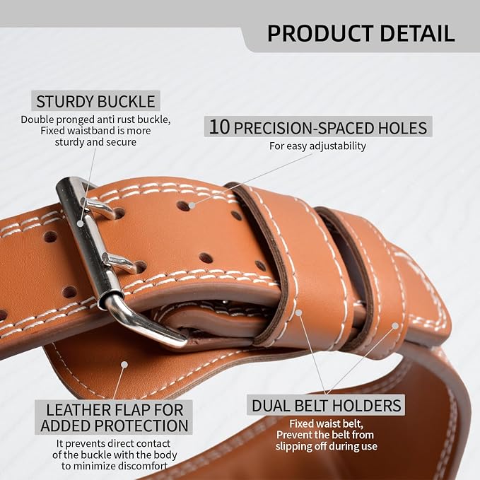 Genuine Leather Weight Lifting Belt, 4”& 6” Padded Lumbar Back Support, 10 Adjustable Holes, Gym Weight Belt Ideal for Deadlift, Powerlifting, Bodybuilding and Squat