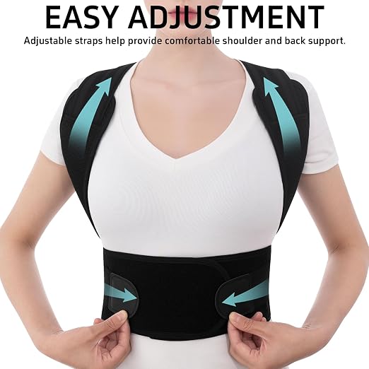 Posture Corrector for Women and Men Full Back Support Brace Adjustable Breathable Full Back Shoulder Straightener for Scoliosis， Hunchback, Lower Back Pain Relief Upright Posture Corrector Belt for Under Clothes (Black, Medium)