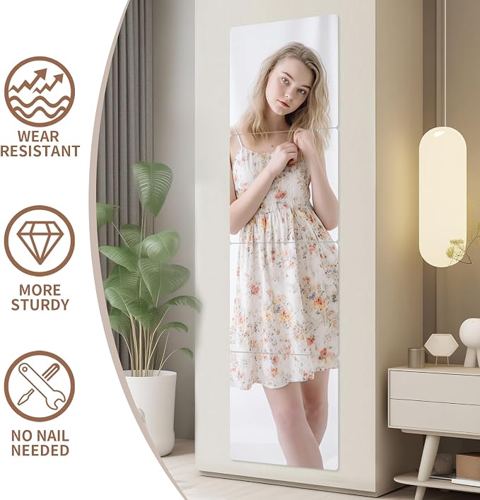 8-Piece Thick Acrylic Mirror Set for Walls, 12 x 12 inch self-Adhesive Frameless Small Mirror Tiles, Flexible Plastic Lenses for Bedroom, Home, and Gym Doors (8 pcs 12x12inch)
