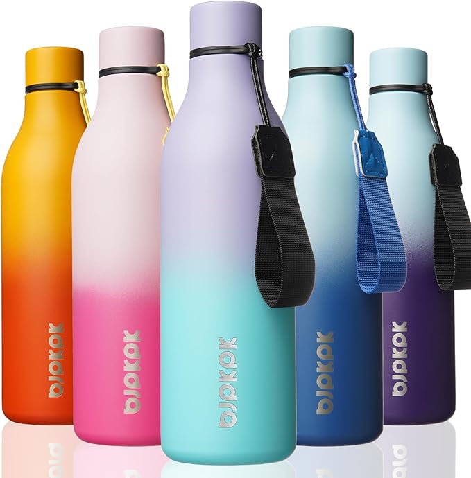 BJPKPK 25oz Insulated Water Bottle, Stainless Steel Bottle with Carry Strap | Keep Cold & Hot Vacuum Insulation, Leak-Proof BPA-Free Design, Slim Bottle Fits Most Cup Holders for Gym, Office & Travel