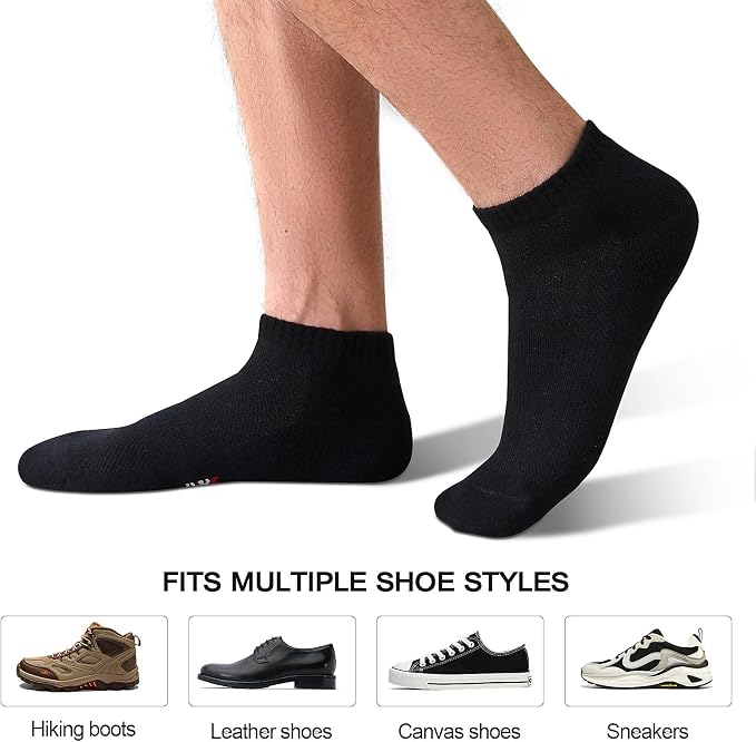 LWK Men's Bamboo Viscose Ankle Socks 10-Pack, Thick Cushioned, Seamless Toe, Moisture Wicking, Arch Support, Gift Box