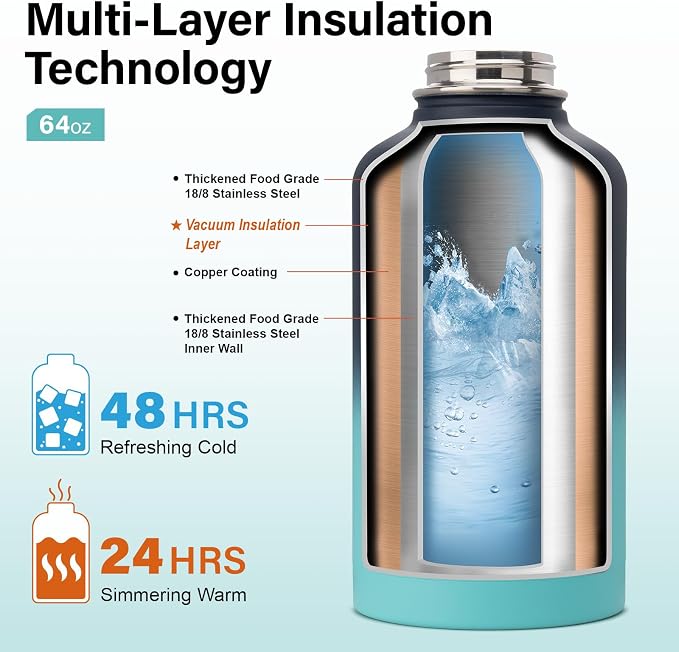 DYSANKY Insulated Water Bottle with Portable Carrier Bag for Outdoor 64 oz