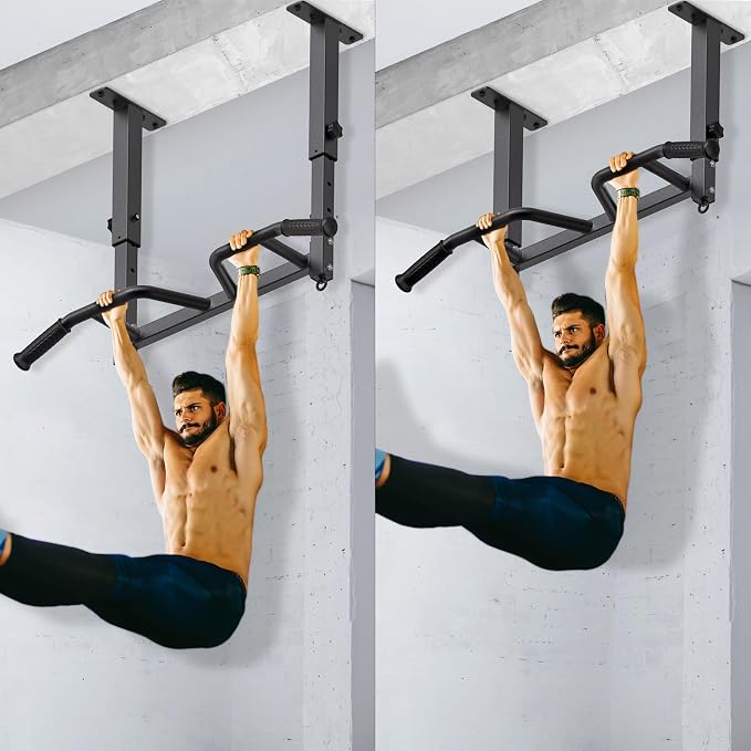 SELEWARE Heavy Duty Welded Pull Up Bar Wall/Joist/Ceiling Mount Chin Up Bar | Multifunctional Pull-up Bars w/Resistance Band Hooks for Home Gym Strength Training, Sturdy Steel Construction Support 500 lb
