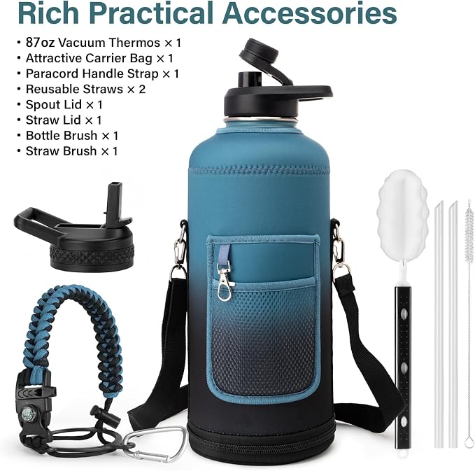 DYSANKY Insulated Water Bottle with Portable Carrier Bag for Outdoor 87 oz