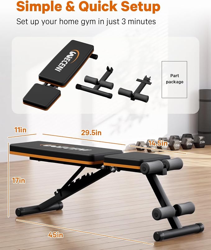 Adjustable Weight Bench,Adjustable weight bench, Multi-Functional Foldable workout Bench Press with 660 LBS Capacity, Strength Training Equipment gym for Home, Full heavy duty fitness bench gym at home.