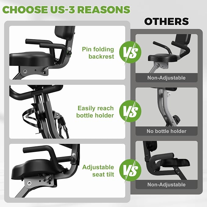 Caromix Folding Exercise Bike, 5 in 1 Stationary Bike with 16-Level Adjustable Magnetic Resistance, 330LB Capacity Indoor Workout Bike, Foldable Exercise Bike for Seniors and Adult