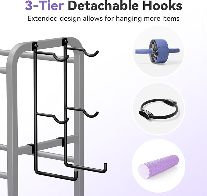 3-Tier Heavy-Duty Home Gym Storage Rack with Hooks and Smooth Wheels for Workout Gear