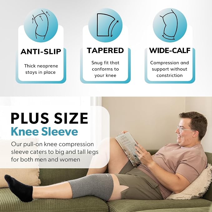 BraceAbility Plus Size Neoprene Knee Sleeve - Knee Compression Sleeve for Large Legs and Big Thighs, Arthritis Joint Pain and Support Knee Brace for Obese - Fits Men and Women (XL - Gray)