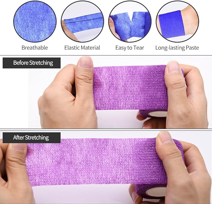 6pcs 2in Self Adhesive Bandage Wraps, 12 Colors, 5 Yard Wraps for Sports
