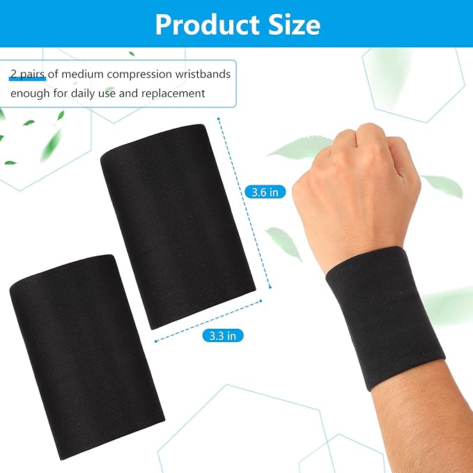 SATINIOR 2 Pairs Compression Wrist Sleeve Compression Wrist Brace Wrist Supports Wrist Wraps Elastic Wristbands for Men and Women Tennis, Tendonitis, Carpal Tunnel (Black, Medium)