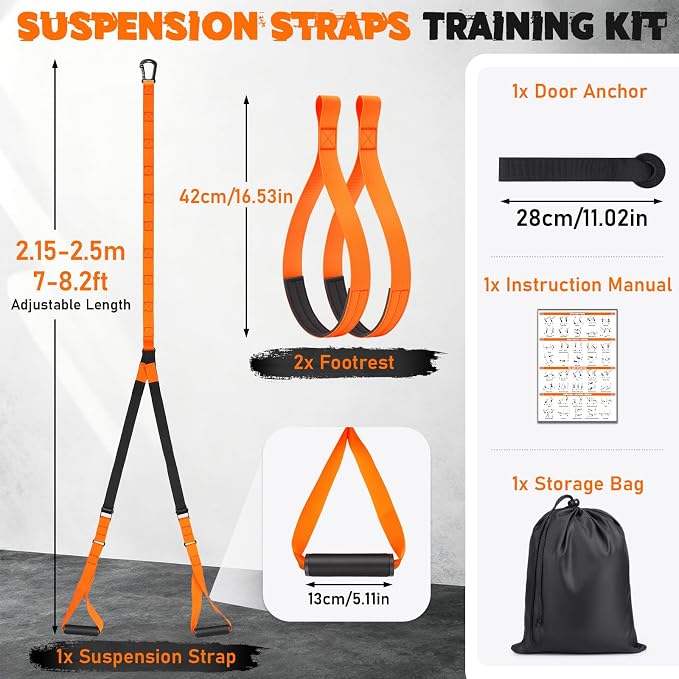 TOBWOLF Suspension Strap Training Kit, Full-Body Workout for Home Outdoor | Built-in Door Anchor, Compact Carry Bag, Adjustable Training Straps, Bodyweight Core & Strength Training, for Travel & Home