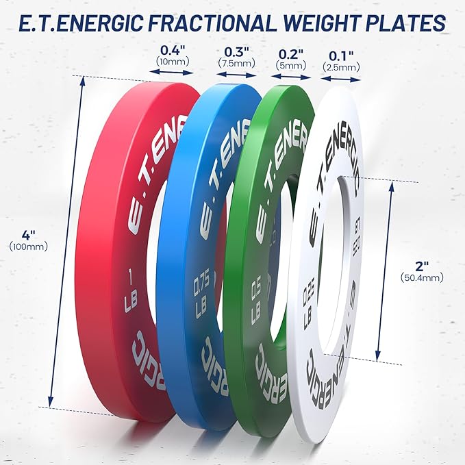 Fractional Weight Plates Set of 8 for Olympic Bars | 0.25, 0.5, 0.75, 1LB pairs with steel core, odorless finish, color coding, and 2-inch Olympic bar fit