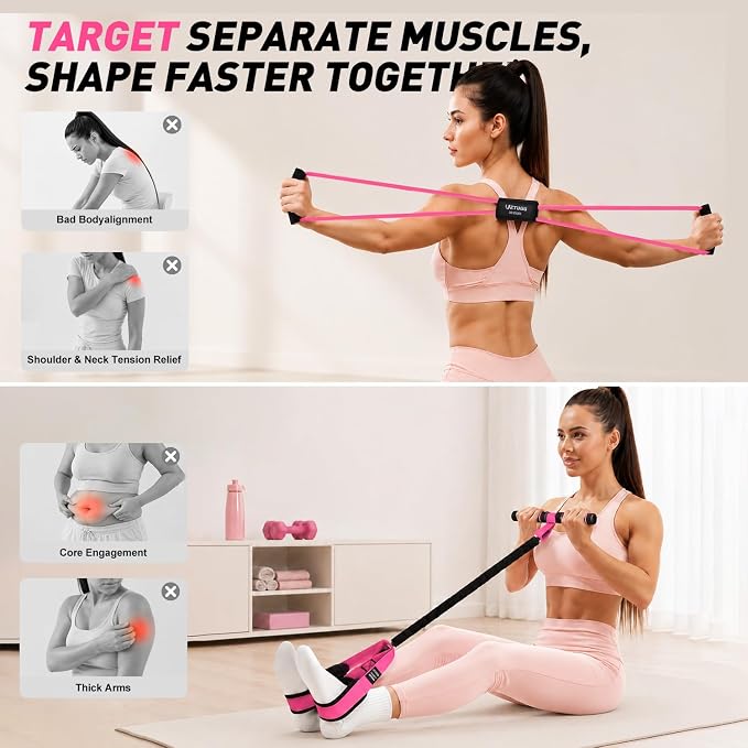 Resistance Bands with Handles Set, Leg/Core/ABS/Arm/Back/Hips Workout Equipment for Women, Portable Pedal Resistance Band & Figure 8 Resistance Bands, Exercise Bands for Pilates Yoga Stretching