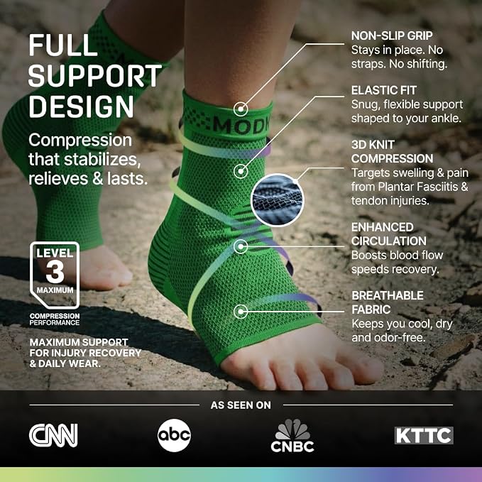 Modvel Foot & Ankle Brace Socks for Sprained Ankle Compression Sleeve - Foot Support for Women & Men - Tendonitis & Arthritis Ankle Brace Sports Running, Torn Ligaments & Women Stabilizing Ankle Wrap