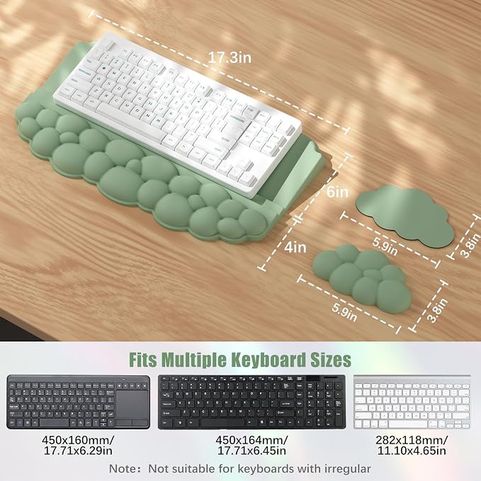 Wrist Rest with Keyboard Stand, Ergonomic Computer Wrist Support Pad | Cloud Keyboard Riser Holder with Wrist Pad, Memory Foam Desk Cushion, Palm Hand Typing for Office Home School - Green