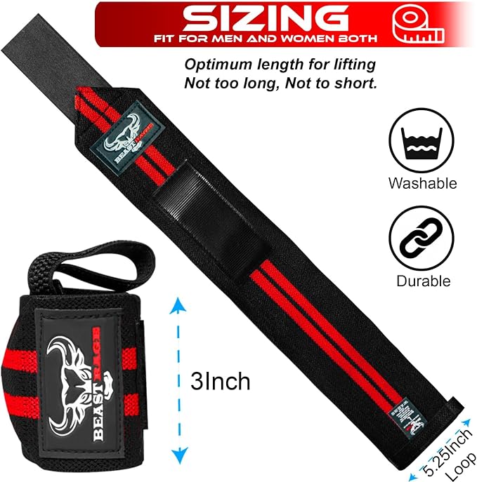 Wrist Wraps for Weightlifting - Adjustable Lifting Straps With Thumb Loop for Enhanced Gym Support, Powerlifting, Bodybuilding and Workout