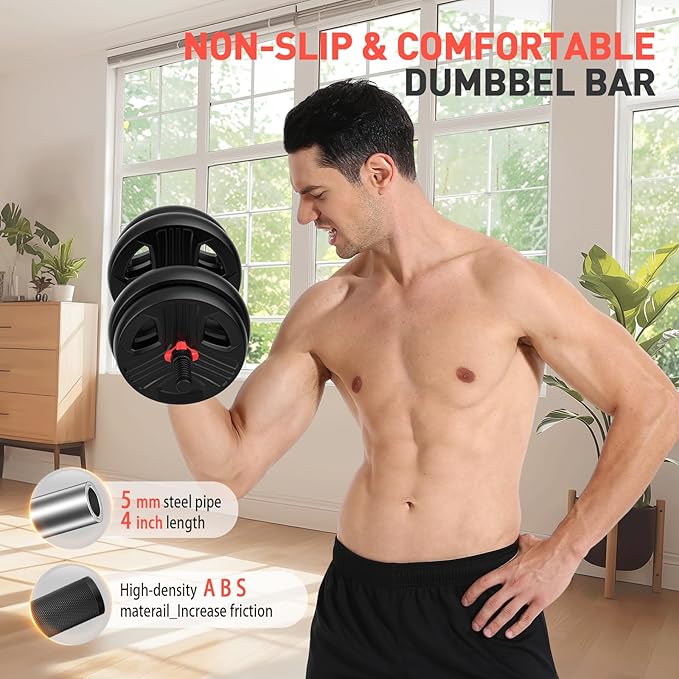 FDS4 Adjustable Dumbbell Set, 20/30/40/60/80 lb Free Weight Set with Connector, 3-in-1 Design for Dumbbell, Barbell, and Weight Plate Training, Home Gym Fitness Equipment for Men and Women