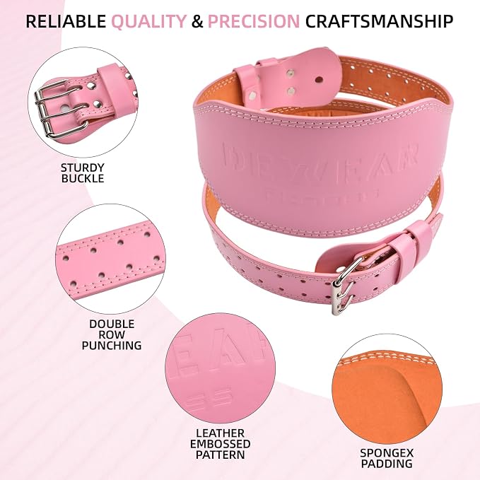 Leather Weight Lifting Belt, 4”& 6”Padded Lumbar Back Support, 10 Adjustable Holes, Gym Weight Belt Ideal for Deadlift, Powerlifting, Bodybuilding and Squat