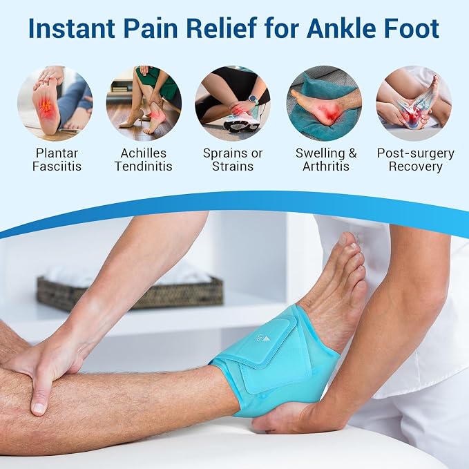 Comfytemp XL Ankle Foot Ice Pack Wrap, Heel Pain Gout Relief for Feet, 2pcs | XL Ice Packs for Injuries, Plantar Fasciitis Relief, Foot Health, Achilles Tendonitis, FSA Eligible HSA, Men Women Gift, Blue