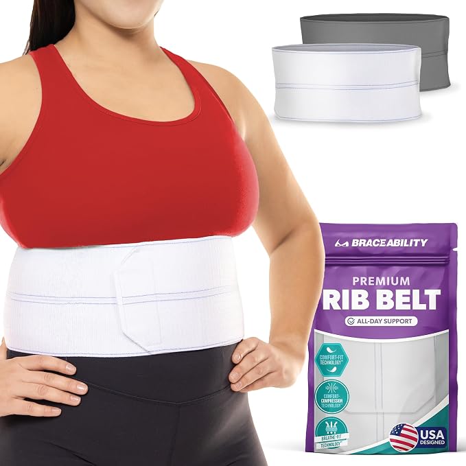 BraceAbility Plus Size Broken Rib Brace - Rib Protector Compression Wrap, Chest Support Belt for Bruised, Fractured, Dislocated Ribs, Costochondritis Relief, Sternum Brace for Men and Women (White)