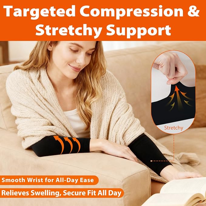 Compression Lymphedema Arm Sleeves for Women, 1 Pair 15–20 mmHg Full Arm Support - Medical-Grade Compression & Snug Fit - for Circulation, Swelling, Edema, Post-Surgery