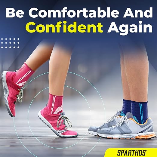 Sparthos Ankle Brace for Women & Men, Foot Compression Sleeve - Blue-S