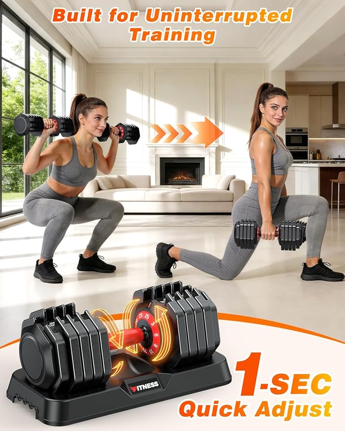 XDDIAS Adjustable Dumbbell Set for Home Gym Workout | 25 to 90 lbs, non-slip knurled grip, compact storage, one-hand adjustable
