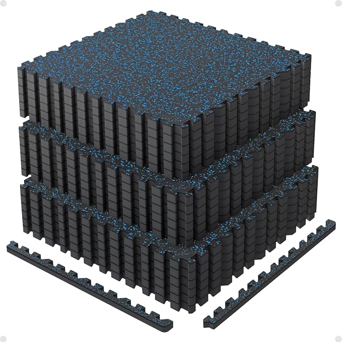 AIRHOP 0.79'' Extra-Thick 72 Sq Ft Rubber Top Gym Flooring for Home Gym | 18 Tiles, High Density EVA Foam, Waterproof & Non-Slip Rubber, Interlocking Puzzle Mats, Heavy Duty Floor Protection, 24"x24"