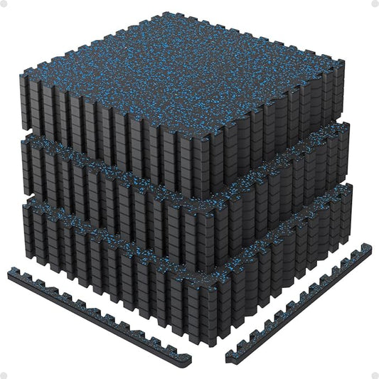 AIRHOP 0.79'' Extra-Thick 72 Sq Ft Rubber Top Gym Flooring for Home Gym | 18 Tiles, High Density EVA Foam, Waterproof & Non-Slip Rubber, Interlocking Puzzle Mats, Heavy Duty Floor Protection, 24"x24"