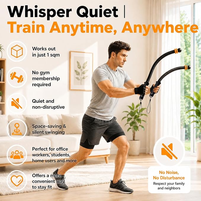 Portable Cordless Battle Ropes – Home Gym Workout Equipment for Intensive Training & Core Strength, Ideal for Home, Office, Travel and Small Spaces(Black)