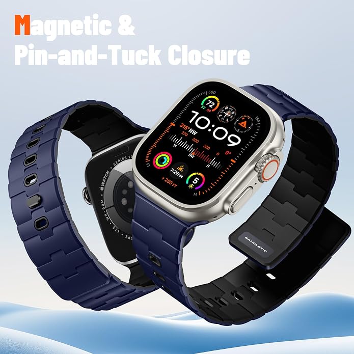 Bandletic Magnetic Silicone Watchband Compatible with All Apple Watch | Strong Magnet Sport Strap for iWatch Ultra 49mm Series 11-1 SE 46mm 45mm 44mm 42mm 41mm 40mm 38mm, Ideal for Men Women