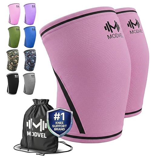 Modvel 7mm Neoprene Knee Sleeves for Men & Women Weightlifting & Powerlifting – Compression Knee Sleeve Support for Squats, Gym, Training – USPA, IPL Approved – Medium Pink (Pair)