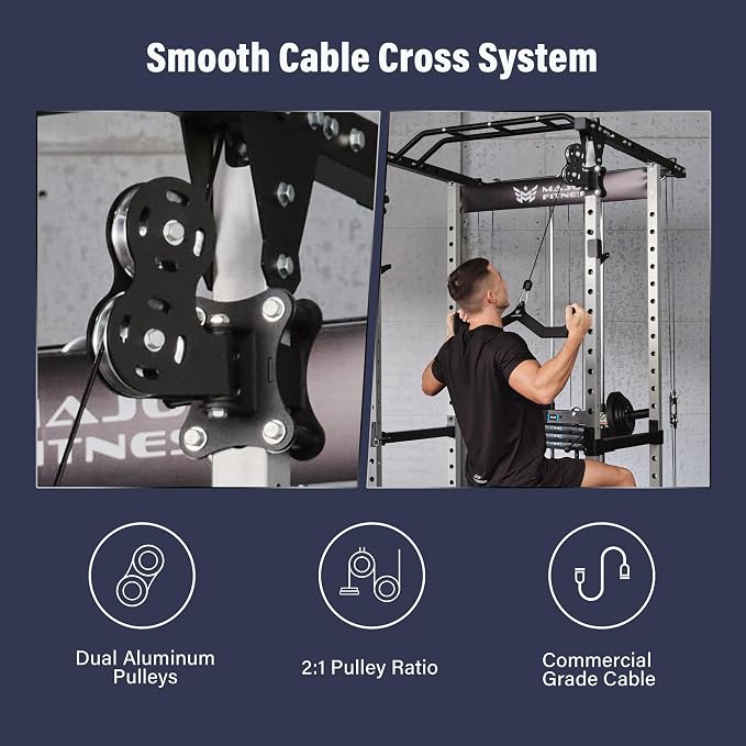 MAJOR FITNESS Power Cage Drone1 Premium- Multi-Function Power Rack for Home Gym, Squat Rack with Pull-up Bar, Cable Crossover System, J-Hooks, for Strength Training, Heavy-Duty Steel Construction