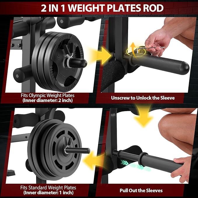 OPPSDECOR Standard Weight Bench Set with Squat Rack, 900LBS Adjustable Bench Press Set with Leg Extension and Leg Curl, Foldable Flat Incline Decline Workout Bench for Home Gym Full Body Training