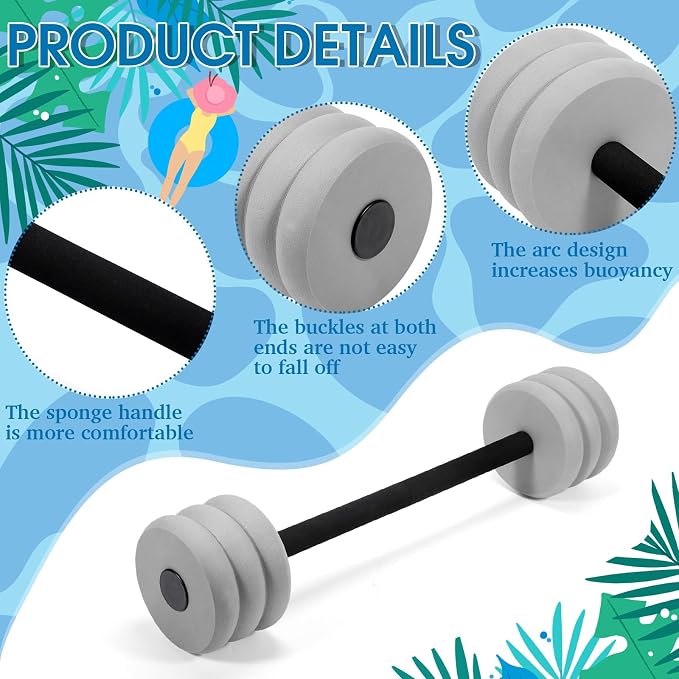 Soulchen Long Aquatic Exercise Dumbbells Pool Exercise Foam Water Weights Dumbbell Aquatic Pool Barbells with High Density EVA Foam for Swim Water Aerobics Workouts Loss