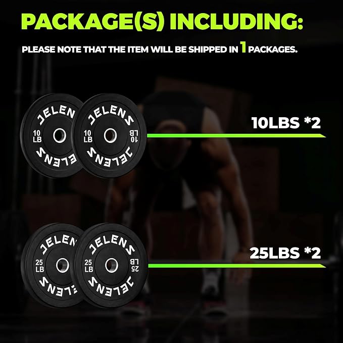JELENS Olympic Barbell Weight Plates Set, 2-Inch Black/Colored Rubber Bumper Plate Weight Set for Strength Training and Weightlifting, Multiple Options