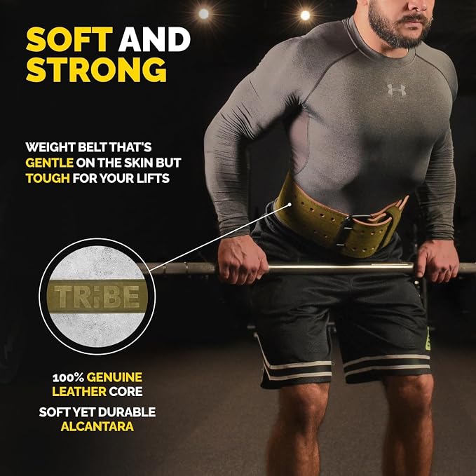 5mm Genuine Leather Weight Lifting Belt for Squats and Deadlifts | 4-inch lumbar support, two-prong buckle, double-layer construction, comfortable adjustable fit for heavy lifts