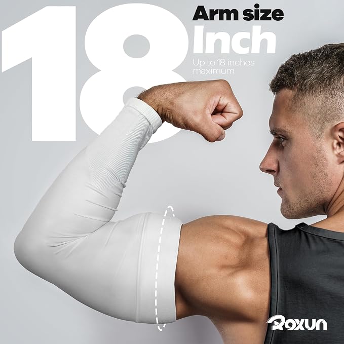 ROXUN Plus Size Arm Sleeves, UV Protection Cooling Sports Arm Cover Unisex | Extra‑large compression arm sleeves for men and women,highly‑stretchy fabric,suitable for outdoor activities