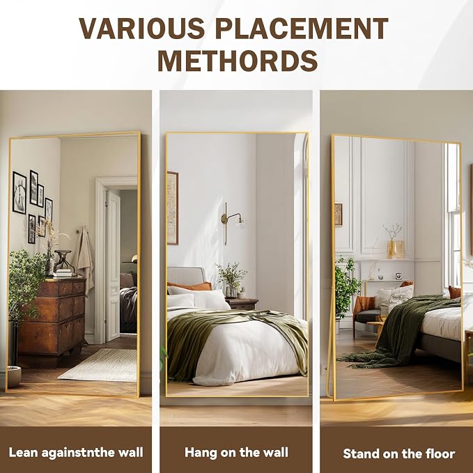 LFT HUIMEI2Y 79"x39" Full Length Mirror, Gold Floor Mirror | Tempered Oversized Mirror Full Body with Aluminum Alloy Frame; Standing, Leaning, or Wall Mount for Bedroom, Living Room