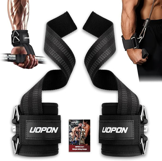 Weight Lifting Straps with Rings, 2 in 1 for Weightlifting & Cable Machine | Wrist Straps with Double Triangle Rings and Non-slip Latex Thread, Lifting Cuffs for Home Gym Workout
