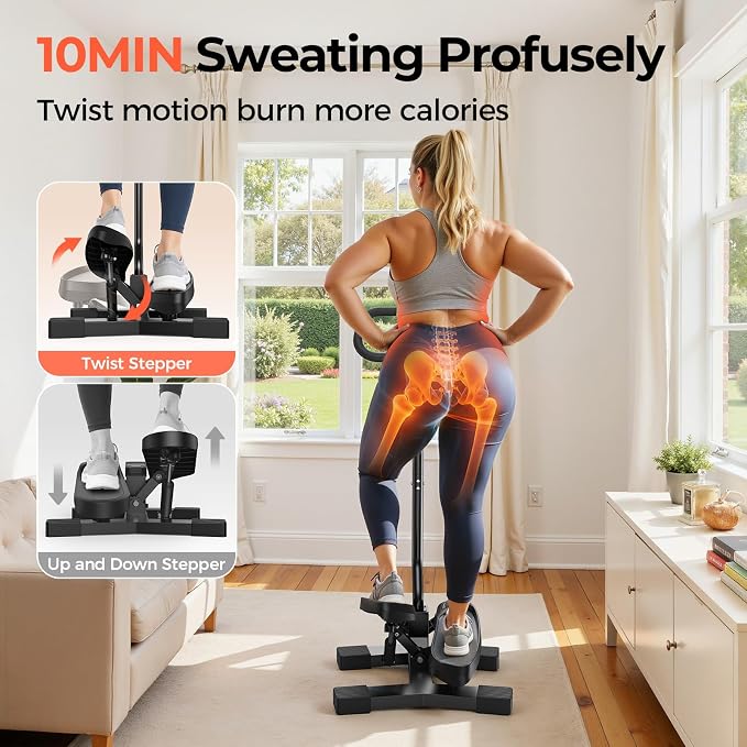 SPORTSROYALS Stair Stepper,Twist/Mini Stepper for Exercise at Home,Step Machine with Resistance Bands for Full Body Workout, 350lbs+ Capacity