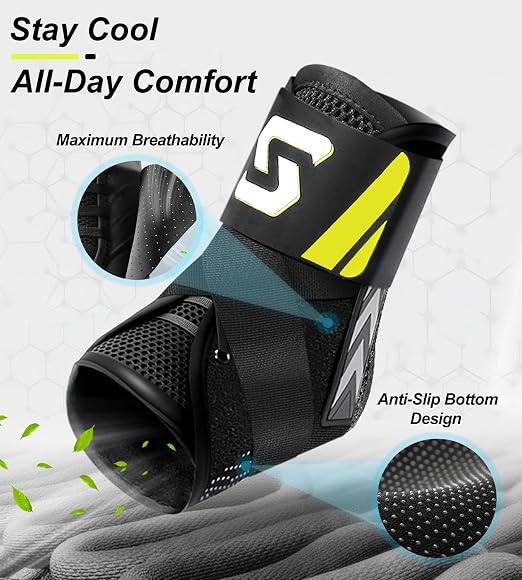 Quick Lace Up Ankle Brace for Sprained Ankle, Slim Fit Ankle Support Brace with Side Stabilizing Pads for Men & Women, Adjustable Ankle Stabilizer for Injury Recovery, Running, Sports, L-Support Plate of 2