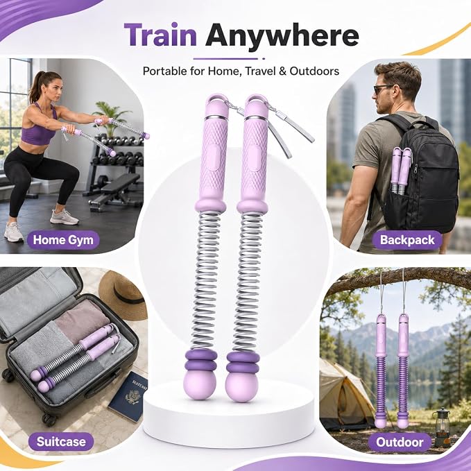 2PCS Weighted Ropeless Battle Ropes for Home Gym, Heavy Duty Arm Exerciser for Strength Training, Portable Battle Rope for Advanced Workouts and Core Muscle Building (Purple)