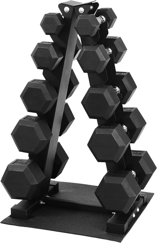 HulkFit 160-550LB Rubber Hex Dumbbell Set with Storage Rack, Solid Cast Iron Dumbbells for Full Body, Anti-Slip Grip, Weights Dumbbells Set for Home Gym Training