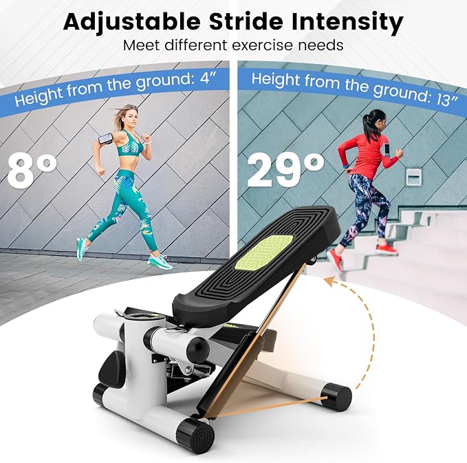 GYMAX Steppers for Exercise at Home, Hydraulic Mini Stair Stepper with Resistance Bands & LCD Monitor, Portable Under Desk Cardio Equipment Step Machine for Home Gym