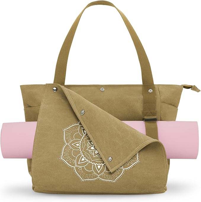 Gonex Yoga Mat Bag For Women Canvas Tote Pilates Gym Bag With Mat Carrier | Front-Opening Quick Access Mat Straps, Durable Cotton Canvas, Machine Washable, Bottle Holder Multi Pockets, Yoga Gym Travel