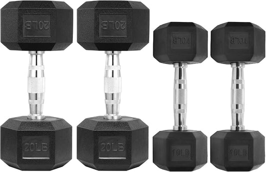 HulkFit Rubber Coated Hex Dumbbells, Anti-Roll Hand Weights, Non-Slip Ergonomic Handle Low Odor for Home Gym