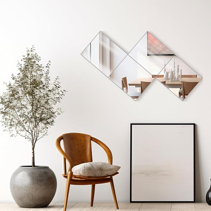 Wall Mirrors, 12''x 10'' Glass Wall Mirror Tiles (4 PCS), Large Full Body Mirror for Home Gym, Bedroom, Door, Bathroom, Frameless Mirror Tiles (Glass - 12'' x 10'' - 4PCS)